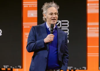 Alex Karp speaking at AIPCon during Palantir AI demo