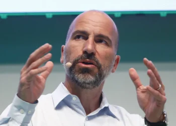 Dara Khosrowshahi speaking at Brown University during panel