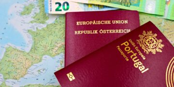 Golden Visa EU: Complete 2026 Comparison of Active Investment Routes — Austrian and Portuguese passports on a European map with euro banknotes.