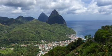 St. Lucia Citizenship by Investment: Full 2026 Programme Guide — Discover the lush green landscapes and iconic Pitons of Soufriere, Saint Lucia from above.