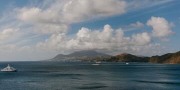 St. Kitts Citizenship by Investment: Complete 2026 Guide — A picturesque Caribbean seascape featuring luxury yachts, ocean, hills, and a vibrant sky.