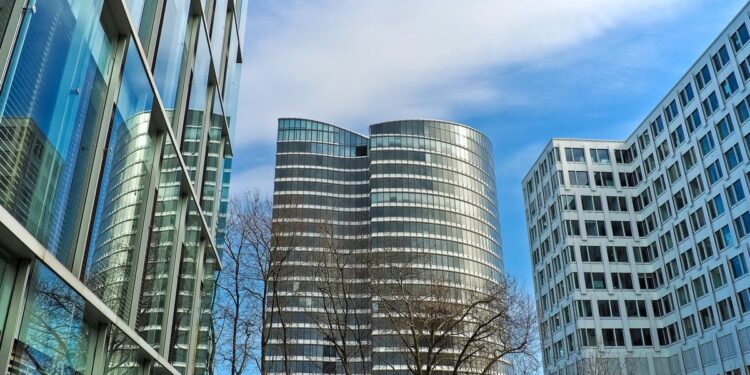 Modern office buildings in a US city financial district